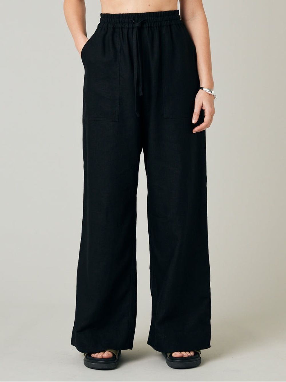 Black Wide-Leg Drawstring Pants